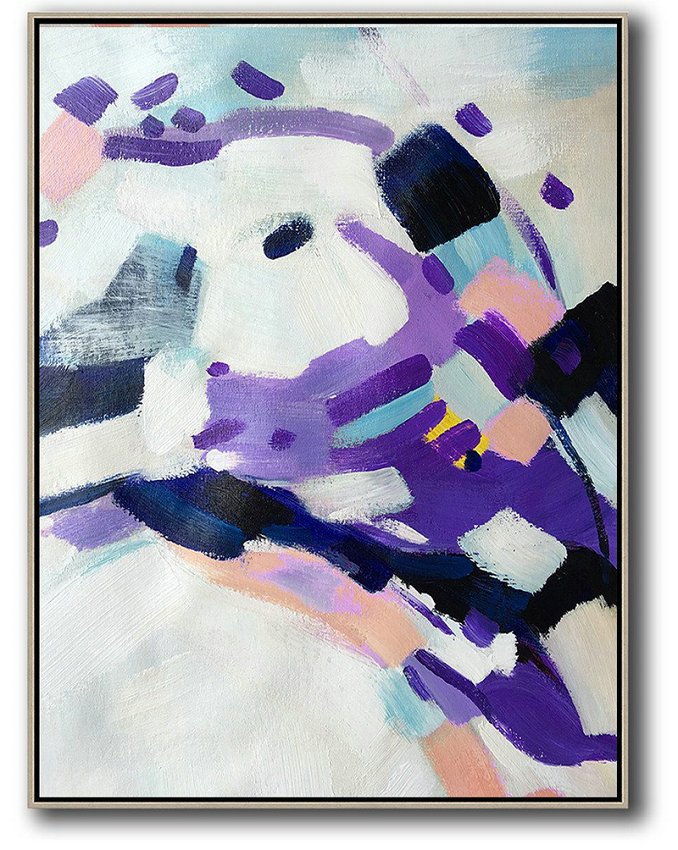 Acrylic Painting Large Wall Art,Vertical Palette Knife Contemporary Art,Contemporary Wall Art,White,Pink,Black,Purple.etc